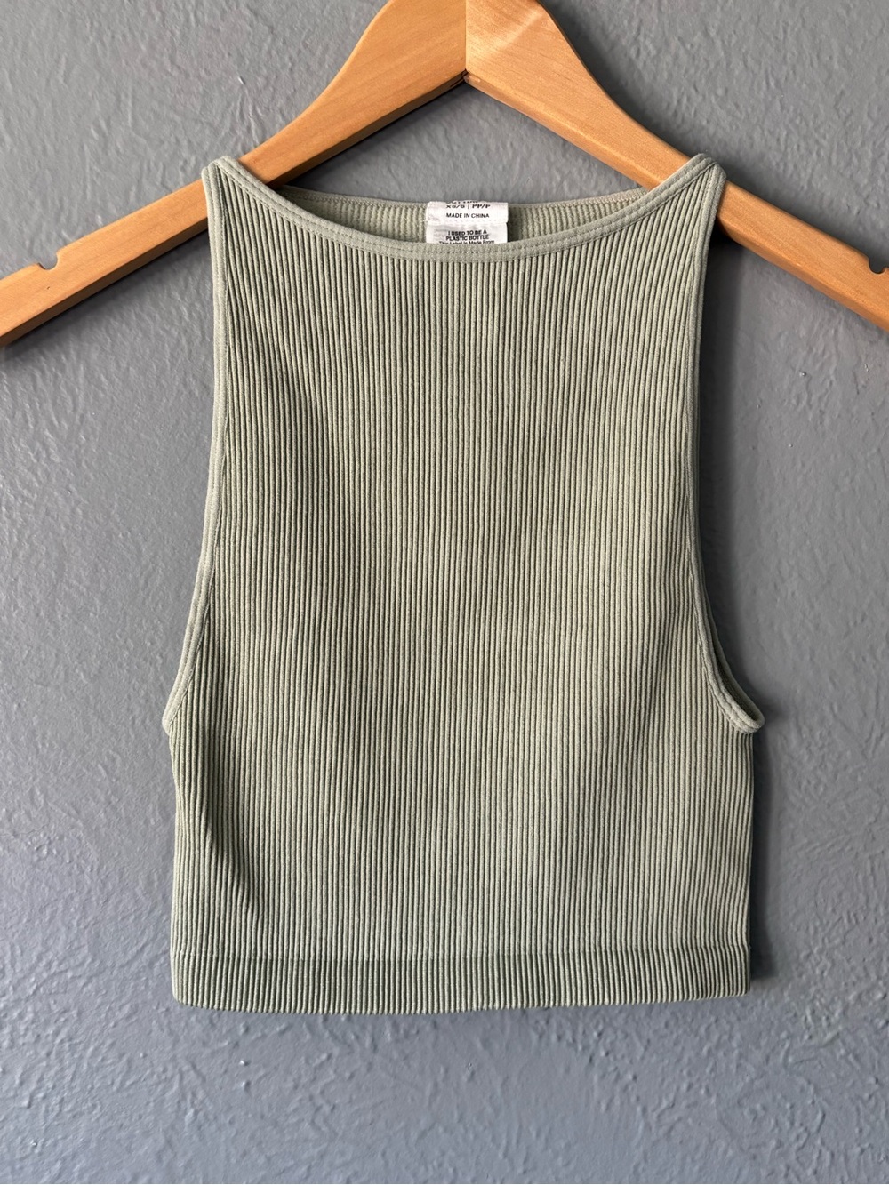 Cotton On Ribbed High Neck Crop Tank Sage Green XS Stretch